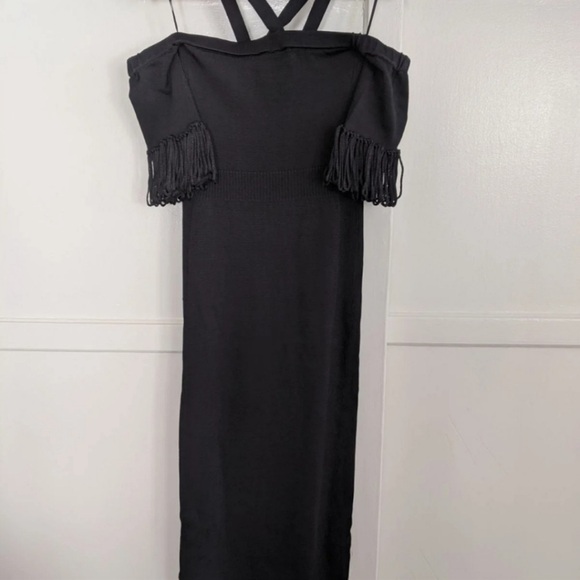 NWT ALICE MCCALL Black Fringe Cold Shoulder Sovereign Midi Dress Size 0 - Picture 9 of 13